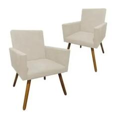 Imagem de Kit 2 Poltronas Decorativa Nina Tecido Suede Bege Pés Palito Madeira - Maitê Moda Casa