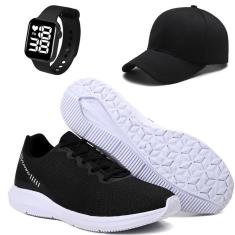 Imagem de Tenis Esportivo 2000 Corrida Academia Confortavel Leve + Relogio e Bone-Unissex