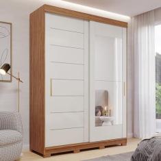 Imagem de Guarda-roupa Solteiro 3 Portas de Correr 3 Gavetas com Espelhos 100% Mdf Dubai Espresso Móveis Cinamomo/Off White