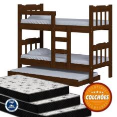 Imagem de Beliche Perola+ Auxiliar+03 Colchões Cor Castanho - Nemargi