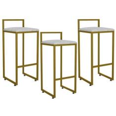 Imagem de Kit 03 Banquetas Altas Para Cozinha Sala De Jantar Hanna L02 Dourado L