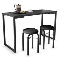 Imagem de Conjunto Mesa de Cozinha Prattica Industrial 120cm com 2 Banquetas F02 Preto - Mpozenato