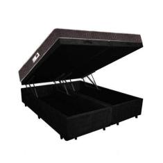 Imagem de Cama Box Baú Casal Colchão Espuma D33 + Box Bipartido Suede Preto Serra Negra 62x138x188