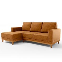 Imagem de Sofá 3 Lugares 200cm Living Com Chaise Direito Kayrós D05 Sintético Whisky - Mpozenato