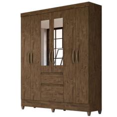 Imagem de Guarda Roupa New Cuba 162cm 6 Portas Castanho Wood Com Espelho Moval