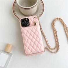 Imagem de Bolsa com alça de cordão crossbody capa de telefone para iPhone 15 14 13 12 11 Pro Max com zíper carteira porta-cartões corrente capa de couro PU, rosa, para iPhone 13 Pro