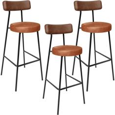 Imagem de Kit 03 Banquetas Alta Bar Cozinha Sala De Jantar Milão L02 Couríssimo Marrom Camel
