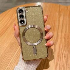 Imagem de Capa de telefone com brilho magnético chapeado para samsung galaxy s24 s23 s21 fe s22 plus ultra macio tpu capa traseira, ouro, para samsung s21