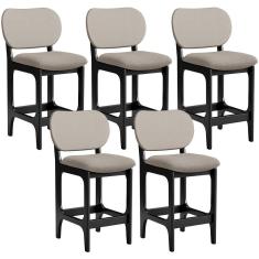 Imagem de Kit 05 Banquetas Baixa Bar Cozinha E Sala De Jantar Fixa Betta L02 Preto Linho Bege - Lyam Decor