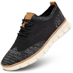 Imagem de Sapatos sociais casuais masculinos moda tênis de caminhada malha oxford trabalho leve sola macia, Preto, 8