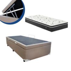 Imagem de Cama Box Baú Solteiro Colchão Molas Bonnel + Box Sintético Bege 69x88x