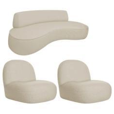 Imagem de Sofá Curvo 160cm 2 Lugares E 2 Poltrona Amsterdã Bouclé - Amarena Móve