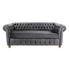 Imagem de Sofa Chesterfield Luiz Xv Suede Cinza Camurca 2,30M Sala Recepcao Barb