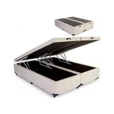 Imagem de Cama Box Baú King Size Bipartido Blindado Bege com Pistões a Gás - Rea