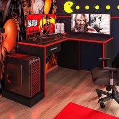 Imagem de Mesa Em L Com Gaveta Adrianus Preto Vermelho