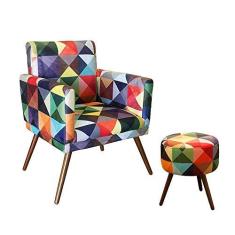 Imagem de Combo Poltrona Decorativa Nina com Puff Redondo Pés Madeira Suede Triangulos