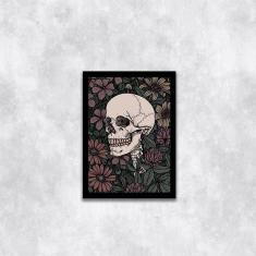 Imagem de Quadro Decorativo Caveira com Fundo Floral 45x34cm
