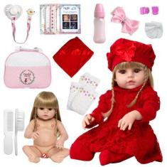 Imagem de Boneca Reborn Recem Nascida Loira 20 Itens Bolsa Maternidade - Cegonha
