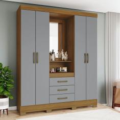 Imagem de Guarda Roupa Solteiro 4 Portas 3 Gavetas Bhappy Espresso Móveis Marrom/Cinza