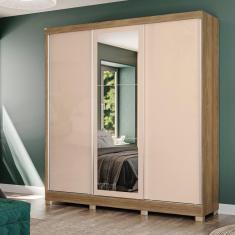 Imagem de Guarda-Roupa Casal Kappesberg 3 Portas Reversiveis de Correr 3 Espelhos 4 Nichos Nogueira/Macadâmia