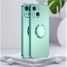 Imagem de Capa macia fosca quadrada fosca de luxo para iphone 14 13 12 11 pro xs max mini se x xr 7 8 plus suporte de anel de metal tampa traseira, verde, para iphone 7 8