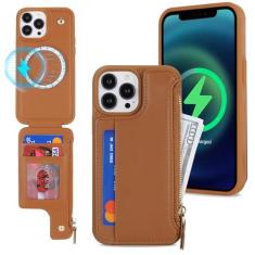 Imagem de Lipvina Capa para iPhone 14 Pro Magsafe com suporte para cartão, capa carteira de telefone para homens e mulheres, capa de couro PU com zíper, fecho de pressão, bolsa de presente para iPhone 14 Pro