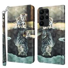 Imagem de VODEFOX Capa para Samsung Galaxy S23 Ultra, capa carteira flip fólio bonito desenho 3D pintado couro PU meninas mulheres slots para cartão suporte fecho magnético TPU capa amortecedora para S23 Ultra