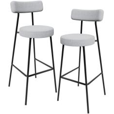 Imagem de Kit 02 Banquetas Alta Cozinha Bar Sala Jantar Estrutura Em Aço Milão L02 Bouclê Cinza