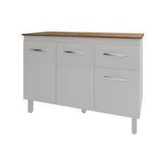 Imagem de Balcão Gabinete Para Pia 118 cm Cozinha Aline Branco com Tampo Tampão 120 cm Savana