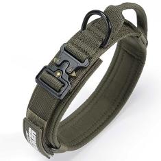 Imagem de EXCELLENT ELITE SPANKER Coleira tática para cães de nylon ajustável coleira de treinamento militar fivela de metal resistente com alça de controle para cães médios e grandes com adesivos (verde