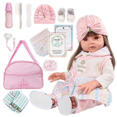 Imagem de Boneca Bebê Tipo Reborn Realista Castanho Com Acessórios