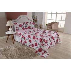 Imagem de Jogo De Lençol Queen 4 Peças Percal 180 Fios Estampado Violetas Bege -