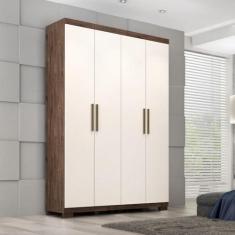 Imagem de Guarda Roupa Quarto Solteiro Olívia 4 Portas 2 Gavetas 8 Nichos Mdf Marrom Madeira Off White