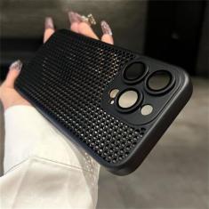 Imagem de Capa de malha respirável com dissipação de calor para iphone 15 14 11 12 13 pro max plus capa dura de proteção de lente, preta, para iphone 15 pro