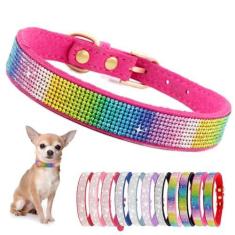 Imagem de Coleira para cachorro pequena com strass cristal diamante Bling Girl Cat Coleiras coloridas rosa P