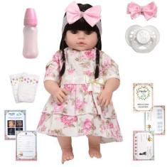 Imagem de Boneca Reborn Nicole Morena 46cm Cabelo Longo Com Enxoval - Cegonha Re