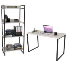 Imagem de Conjunto Escrit rio Estilo Industrial Mesa 120cm E Estante 60