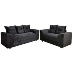 Imagem de Jogo de Sofá de 2 e 3 lugares Porto Preto Suede