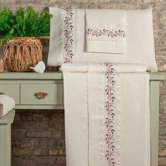 Imagem de Jogo De Cama 4 Peças Leaves Casal - Mercado Bordado - Palha/rosê