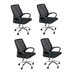 Imagem de Conjunto 4 Cadeiras Escritório Office Diretor com Encosto e Rodízio Cádis Preto