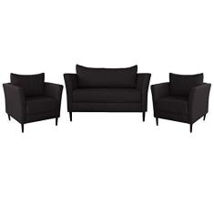 Imagem de Conjunto Sofá 2 Lugares com 2 Poltronas Pés Palito Lubbock Couro Marrom - Gran Belo