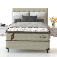 Imagem de Cama Box de Casal Probel Fort Comfort com Pillow Top e Molas Prolastic 72x138x188cm - Branco/Bege
