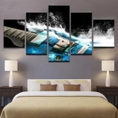 Imagem de Quadro Decorativo Guitarra 5 partes 130x65 em tecido