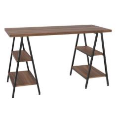 Imagem de Mesa Escrivaninha Cavalete 135cm Estilo Industrial Prisma C08 Nogal/Pr