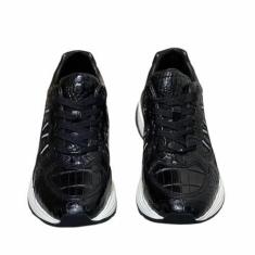 Imagem de Authentic Real Crocodile Skin Tênis masculino casual macio couro de jacaré exótico genuíno masculino cadarço sapatilha de caminhada, Preto, 41