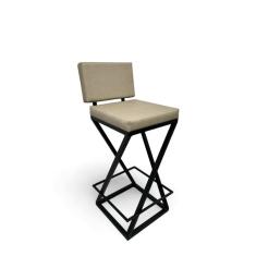 Imagem de Banqueta Zenite Estofada com Encosto Bege Metalon Preto