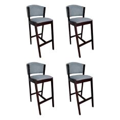 Imagem de Kit 4 Banquetas Alta De Madeira Maciça Castanho Premium Ana Com Encosto Linho Cinza - Cor: Cinza