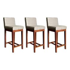 Imagem de Kit 3 Banquetas Média Estofada com Encosto Lisboa 90 Cm Madeira Castan