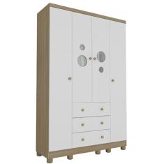 Imagem de Guarda-Roupa Infantil 4 Portas 3 Gavetas Bolinha Móveis Peroba