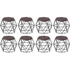 Imagem de Kit 08 Puff Banqueta Aramado Mila Base Preta Hexágono Suede Marrom - K